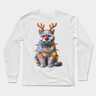 Christmas Red Nose British Shorthair Cat Long Sleeve T-Shirt